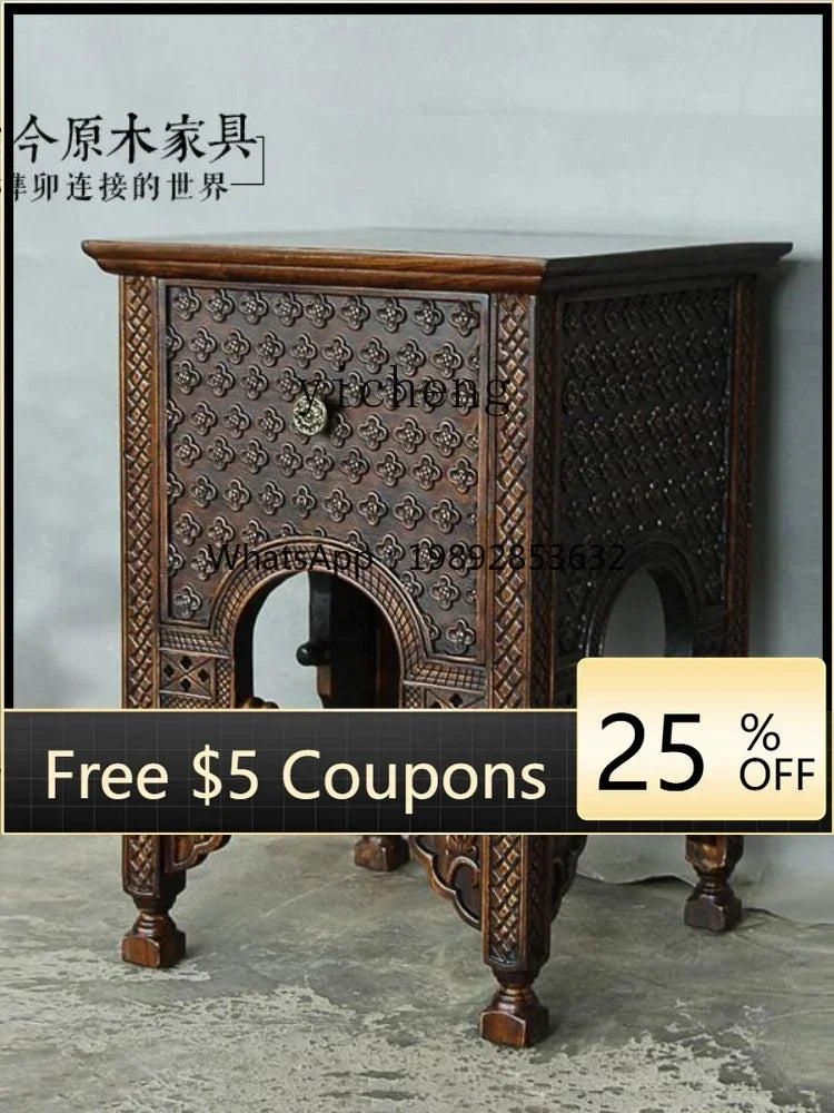 Asian Solid Wood Bedside Table – Organic Natural Log Side Table