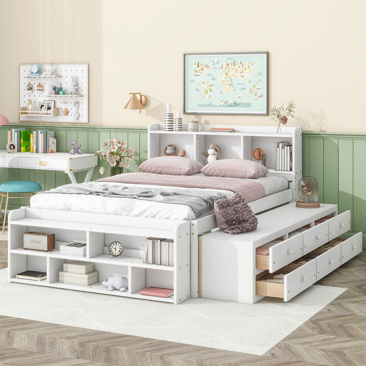 Bed With Bookcase Headboard, Under Bed Storage Drawers