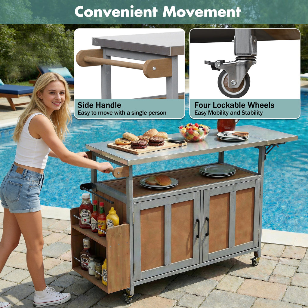 Foldable Outdoor Kitchen Island Cart