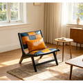 Mid-Century Accent Lounge Chair – Solid Wood Frame, Wide Seat, Boho Scandinavian Style