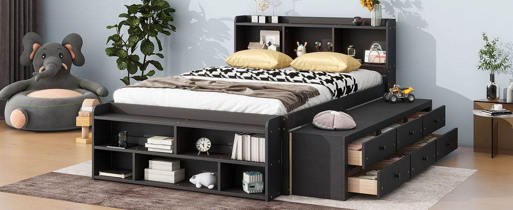 Bed With Bookcase Headboard, Under Bed Storage Drawers