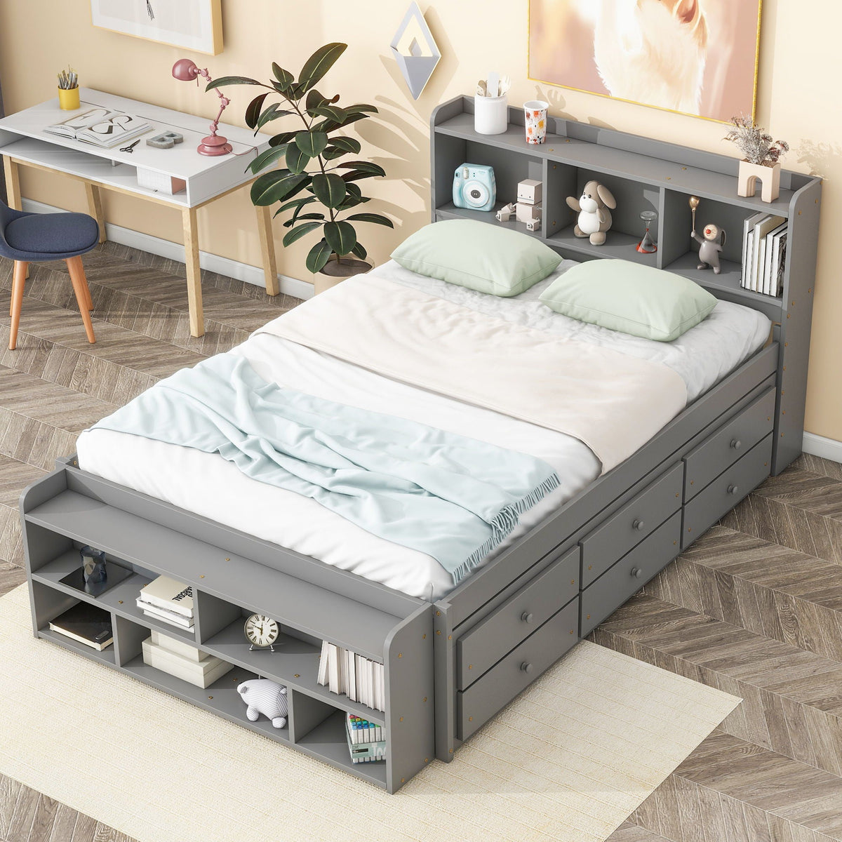 Bed With Bookcase Headboard, Under Bed Storage Drawers