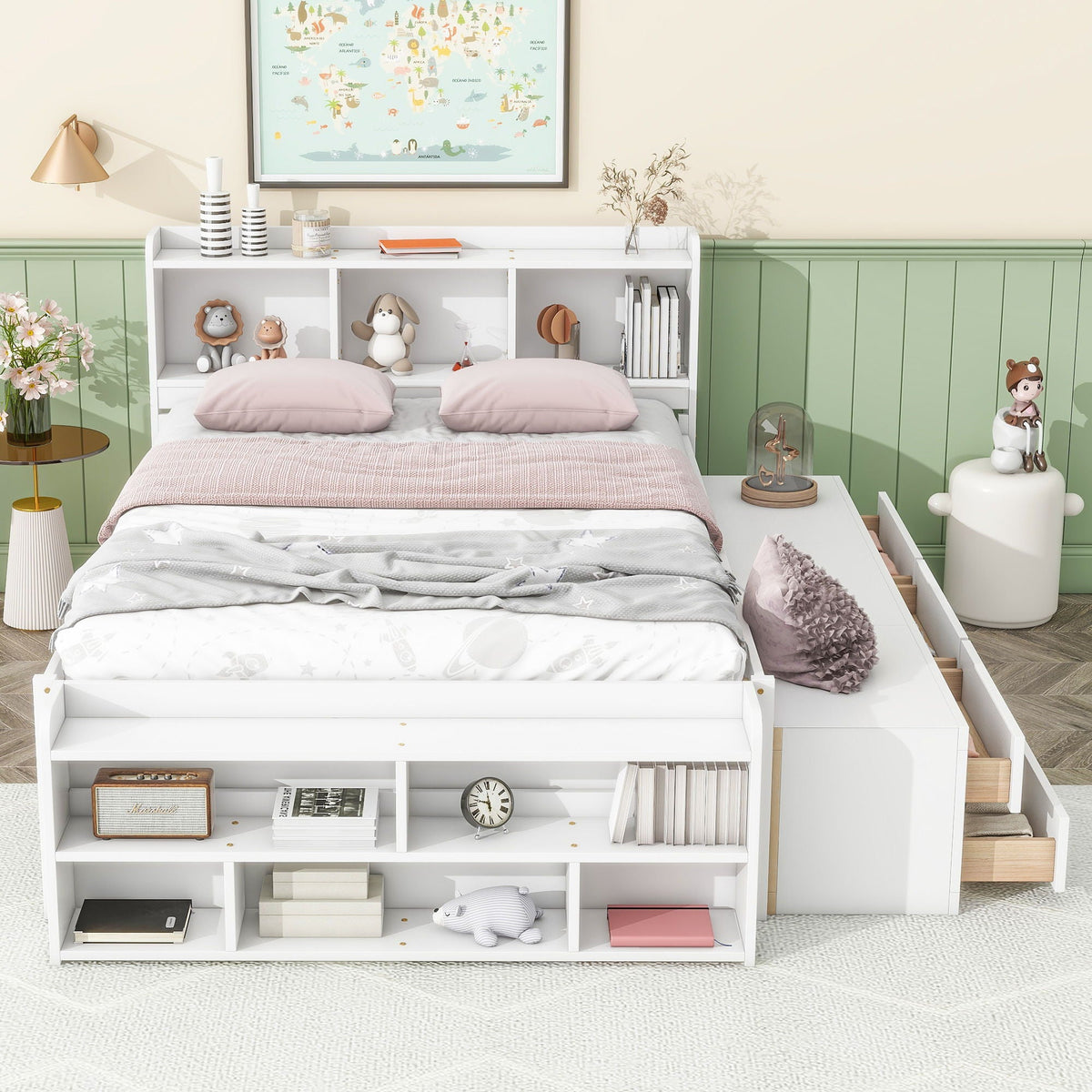 Bed With Bookcase Headboard, Under Bed Storage Drawers