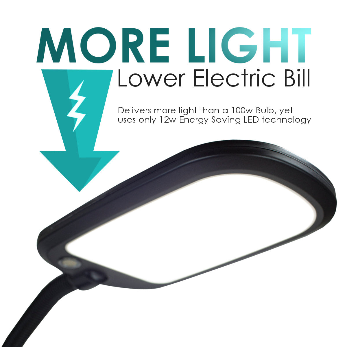 26"H Slim Design LED Bright Reader Desk Lamp Black