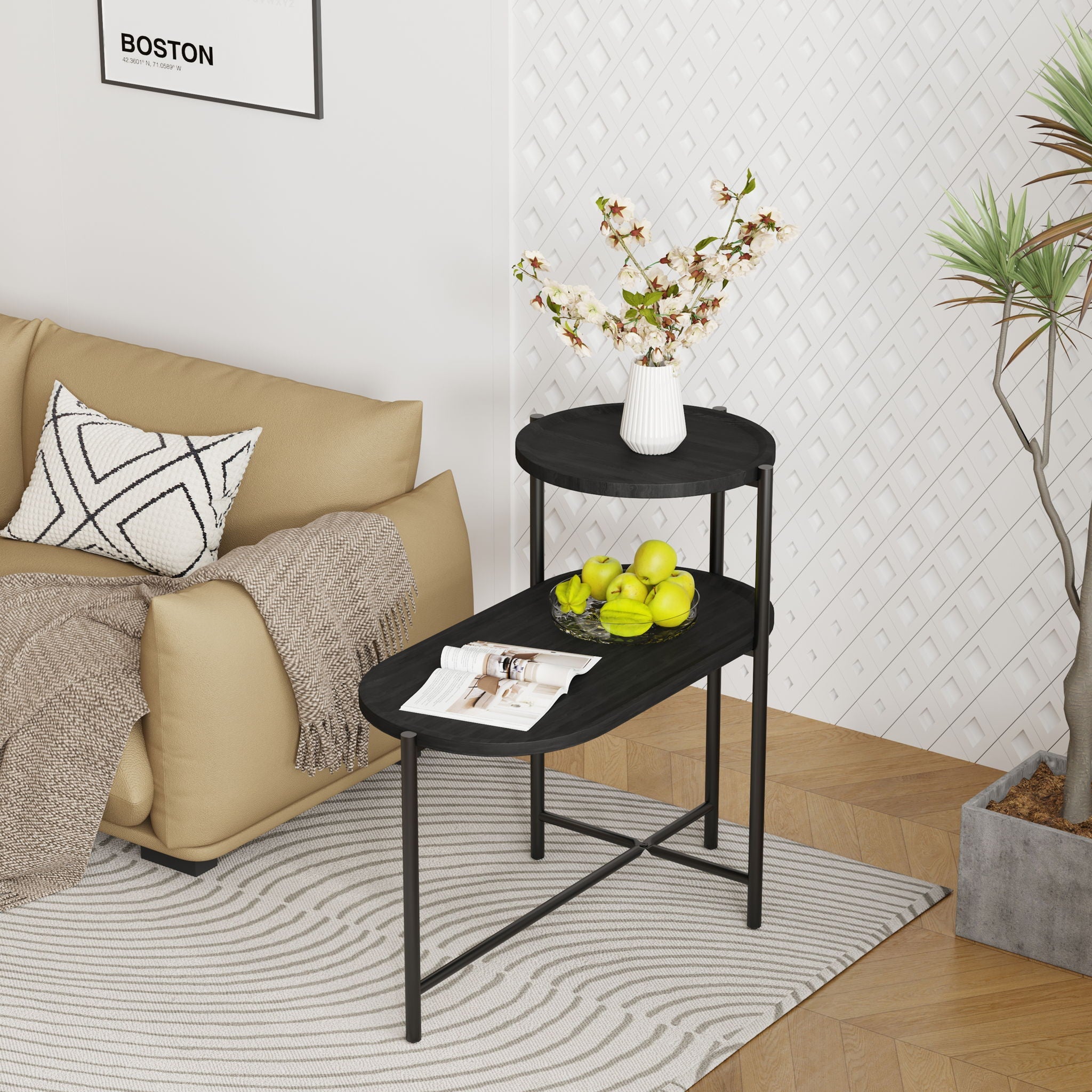 Round Coffee Table With Storage Tray 2 Tier