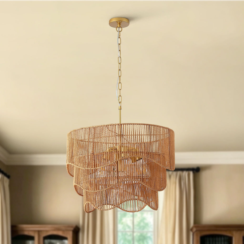 Chandelier With 7 Light E26 Base, Adjustable Height Wave Pendant Light
