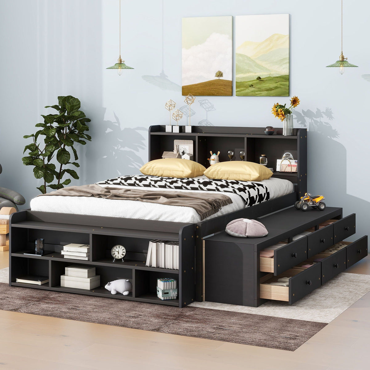 Bed With Bookcase Headboard, Under Bed Storage Drawers