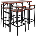 5 Piece Patio Bar Set with 47" Bar Height Table and 4 Bar Stools, for Backyard, Balcony, Porch, Pool, Lawn, Brown