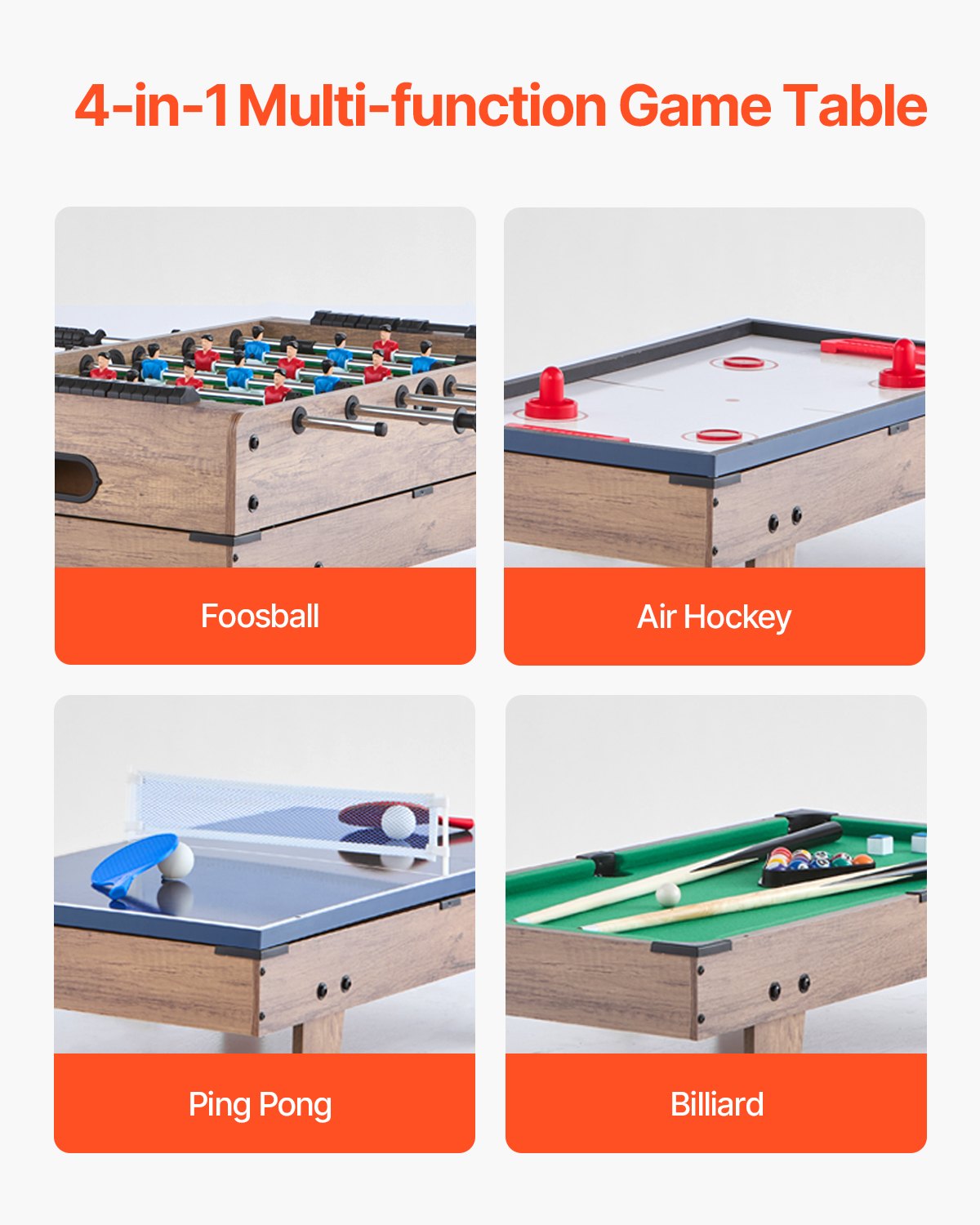 4 In 1 Kombi-Spieltisch-Set Airhockey-Tisch (81 Cm), Multi-Kombinationstisch Mit Pool-Billard & Hockey & Tischfußball & Pingpong & Pushern & Pucks, Für Kinder Familienspielzimmer Büro