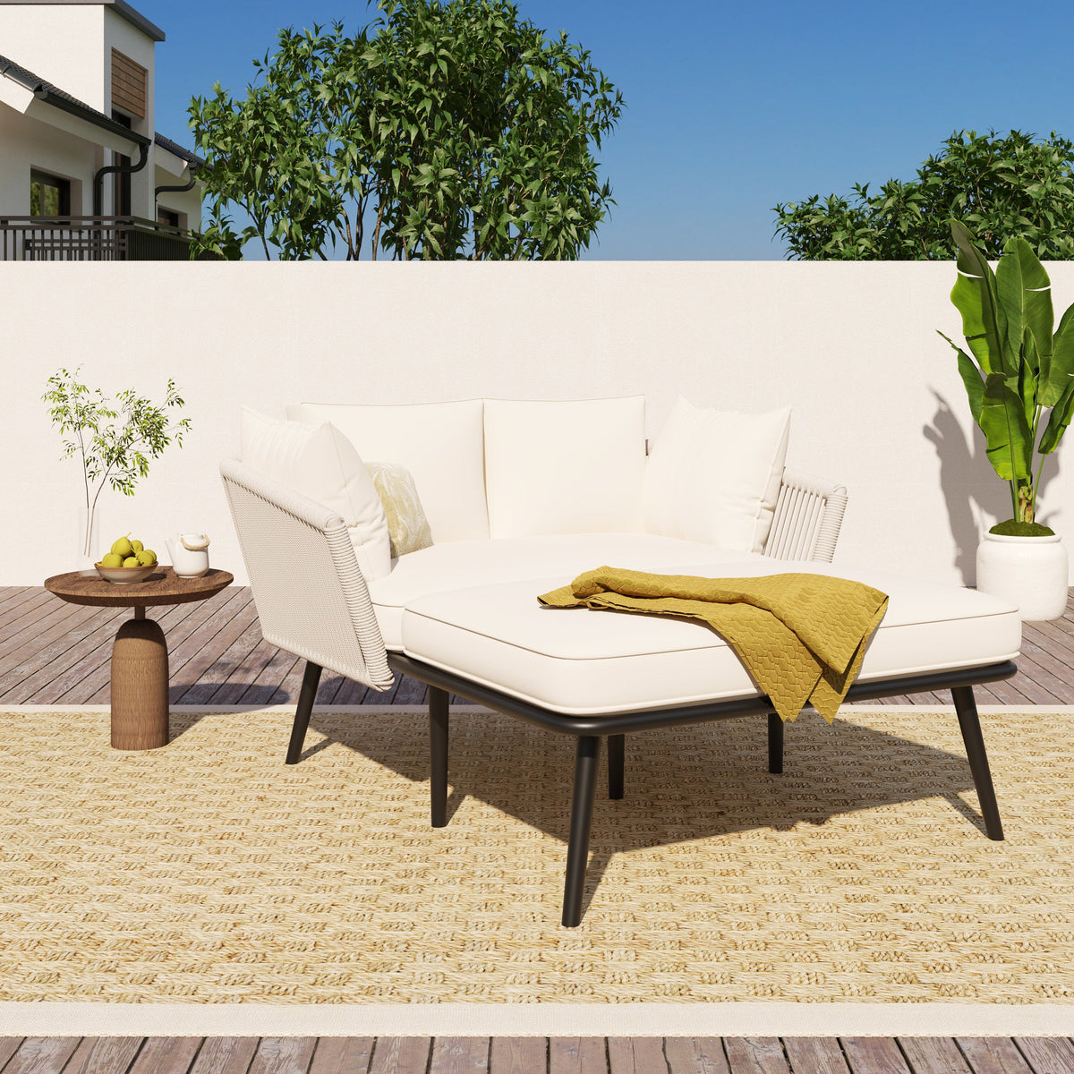 Garden Sofa With 2 Cushions And 2 Cushions,outdoor Sun Lounge, Garden Lounge, Balcony Furniture Set, Lounge Furniture, Terrace Furniture,cushions Are Removable And Washable, Beige