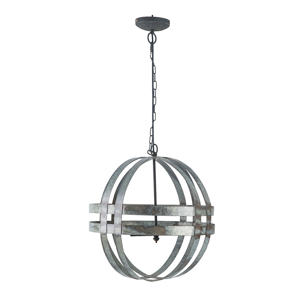 4-Light Galvanized Steel Chandelier | Industrial Antique Silver Spherical Pendant for Kitchen & Dining Room