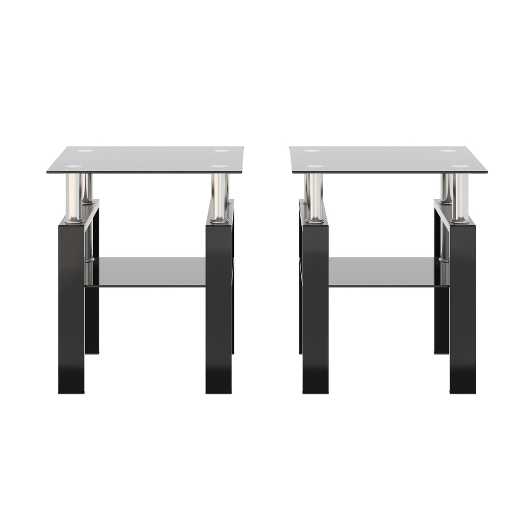 Modern Tempered Glass Tea Table,  (Set of 2) - Black