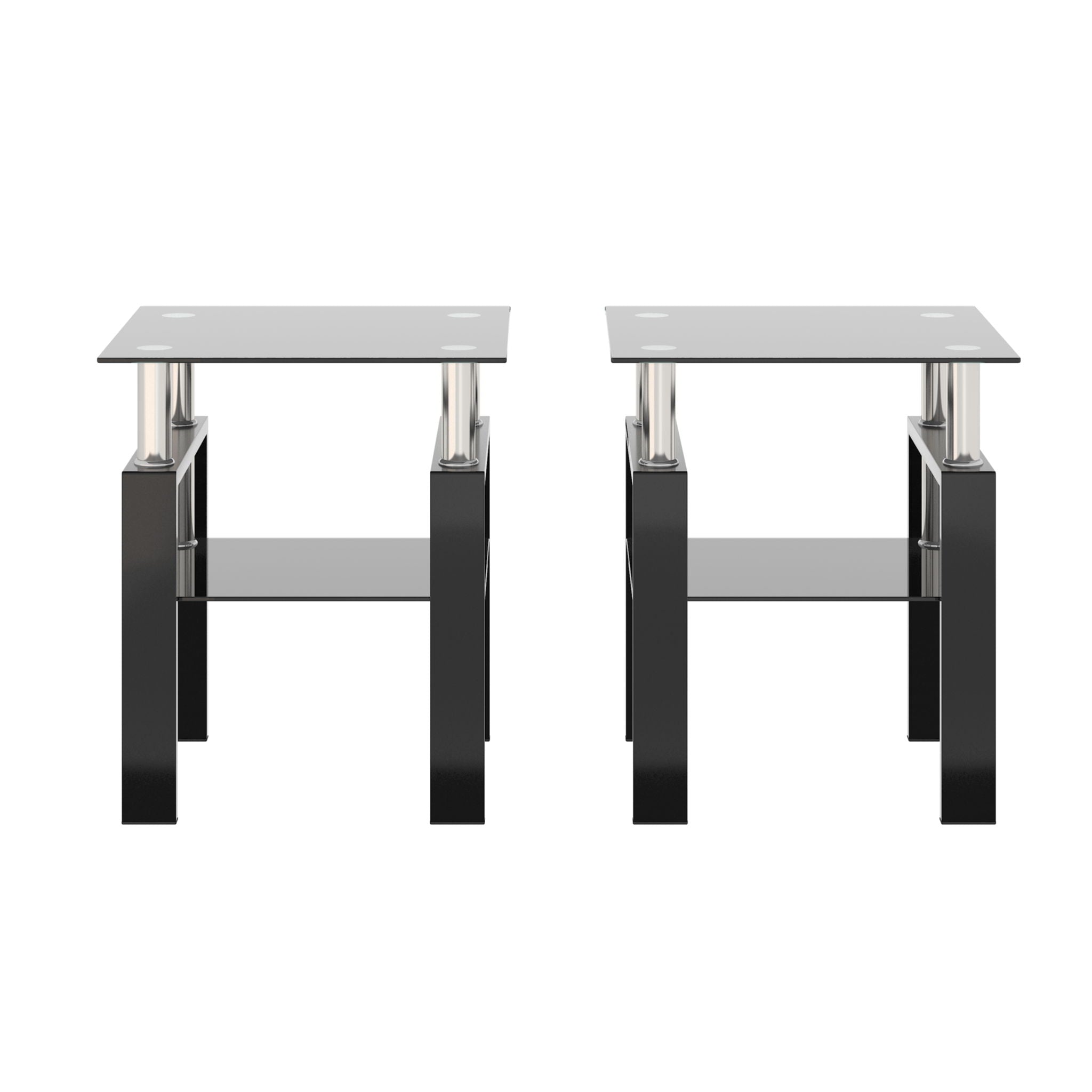 Modern Tempered Glass Tea Table,  (Set of 2) - Black
