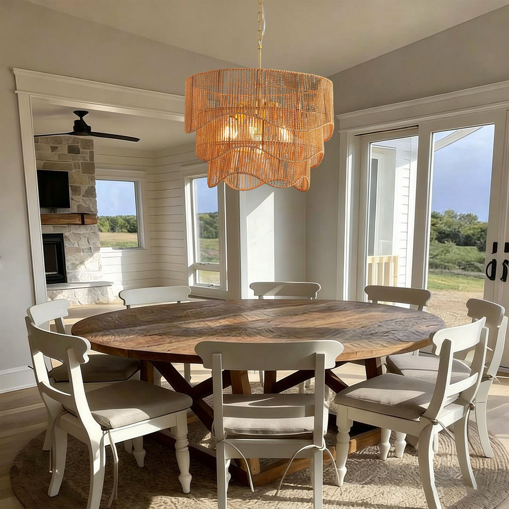 Chandelier With 7 Light E26 Base, Adjustable Height Wave Pendant Light