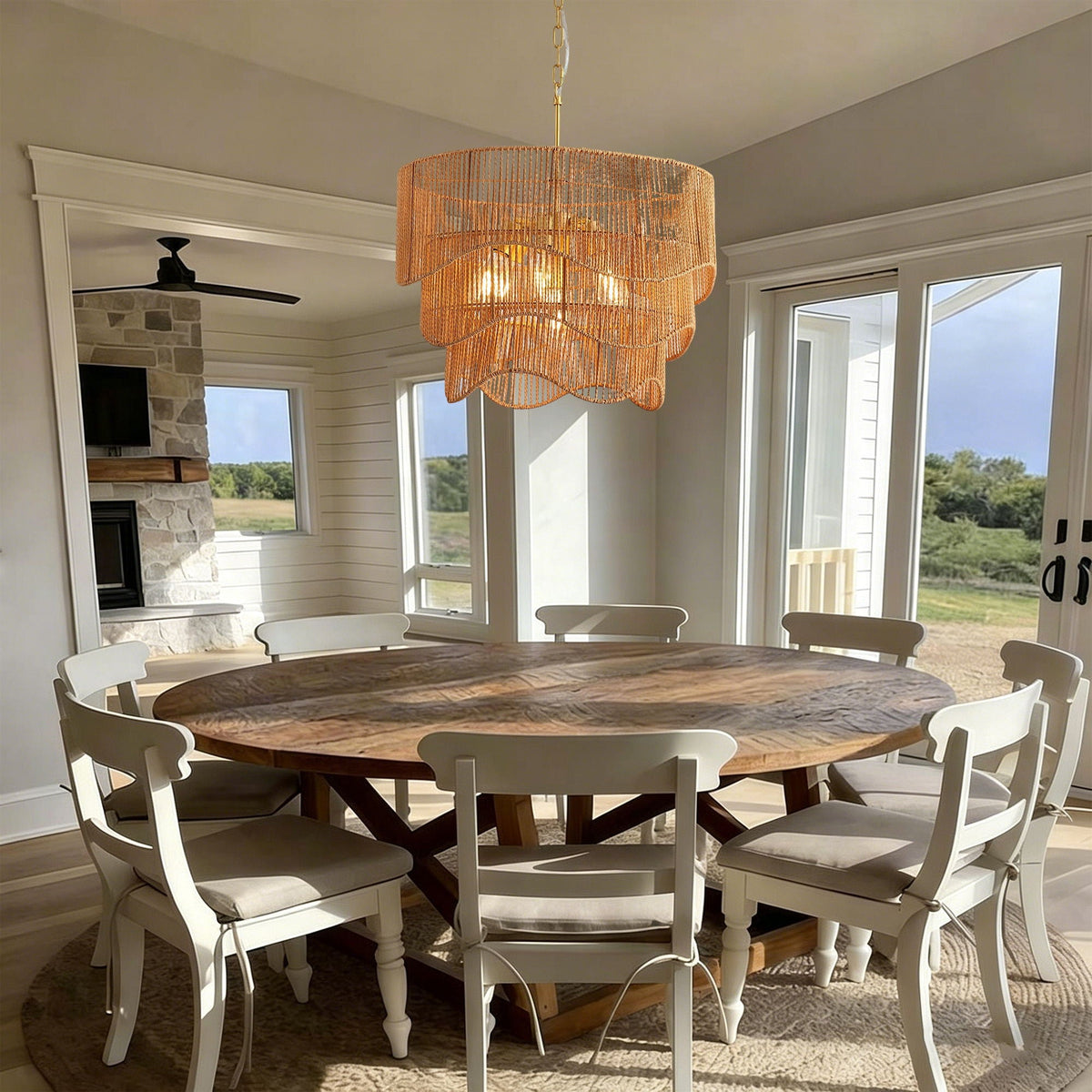 Chandelier With 7 Light E26 Base, Adjustable Height Wave Pendant Light