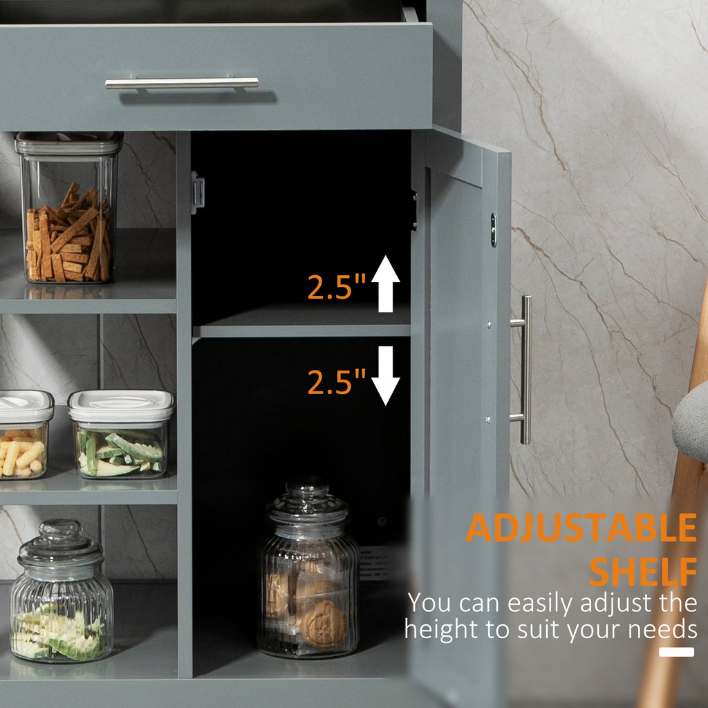 Rolling Kitchen Island Cart with Cabinet, 3-Tier Open Shelving & Towel Rack