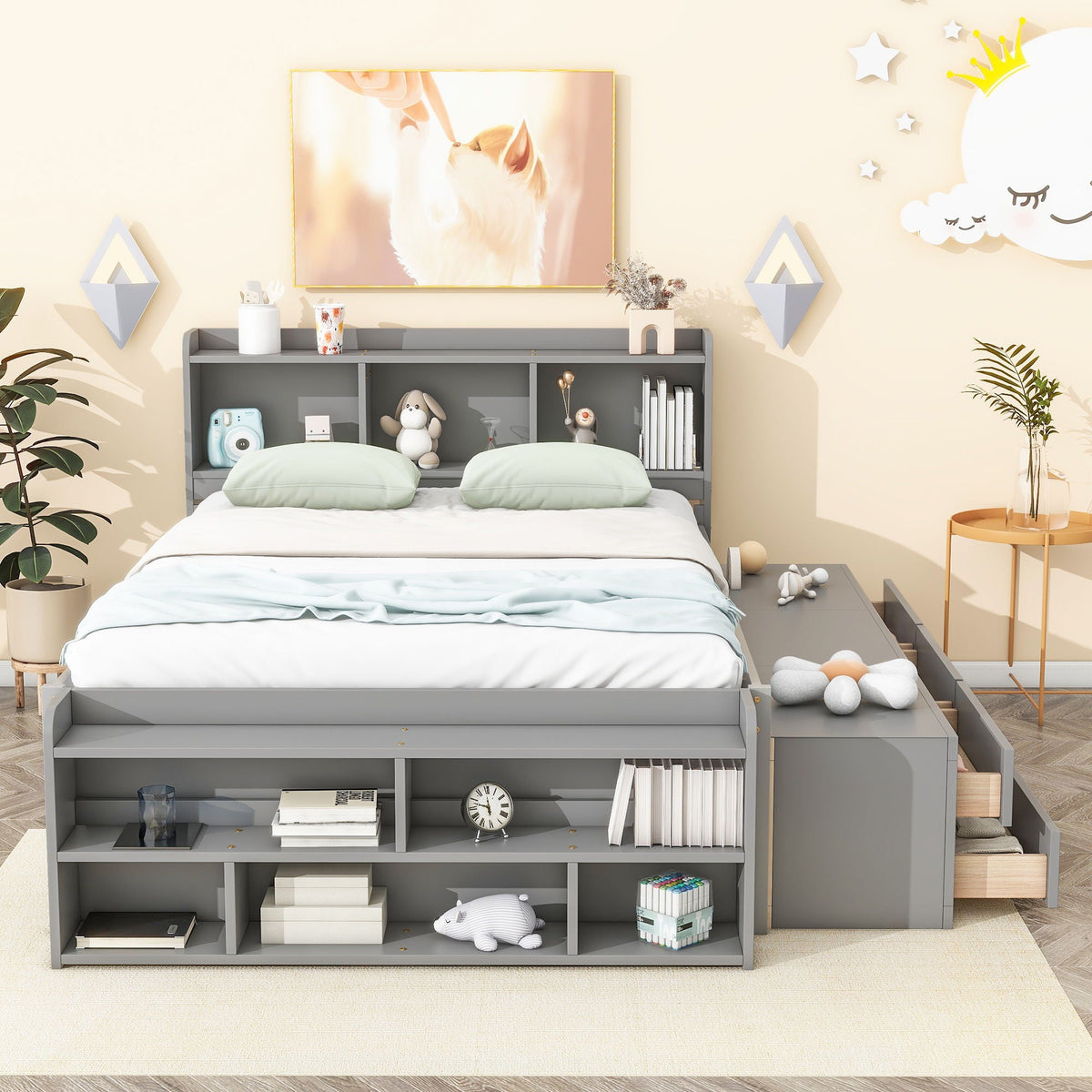 Bed With Bookcase Headboard, Under Bed Storage Drawers