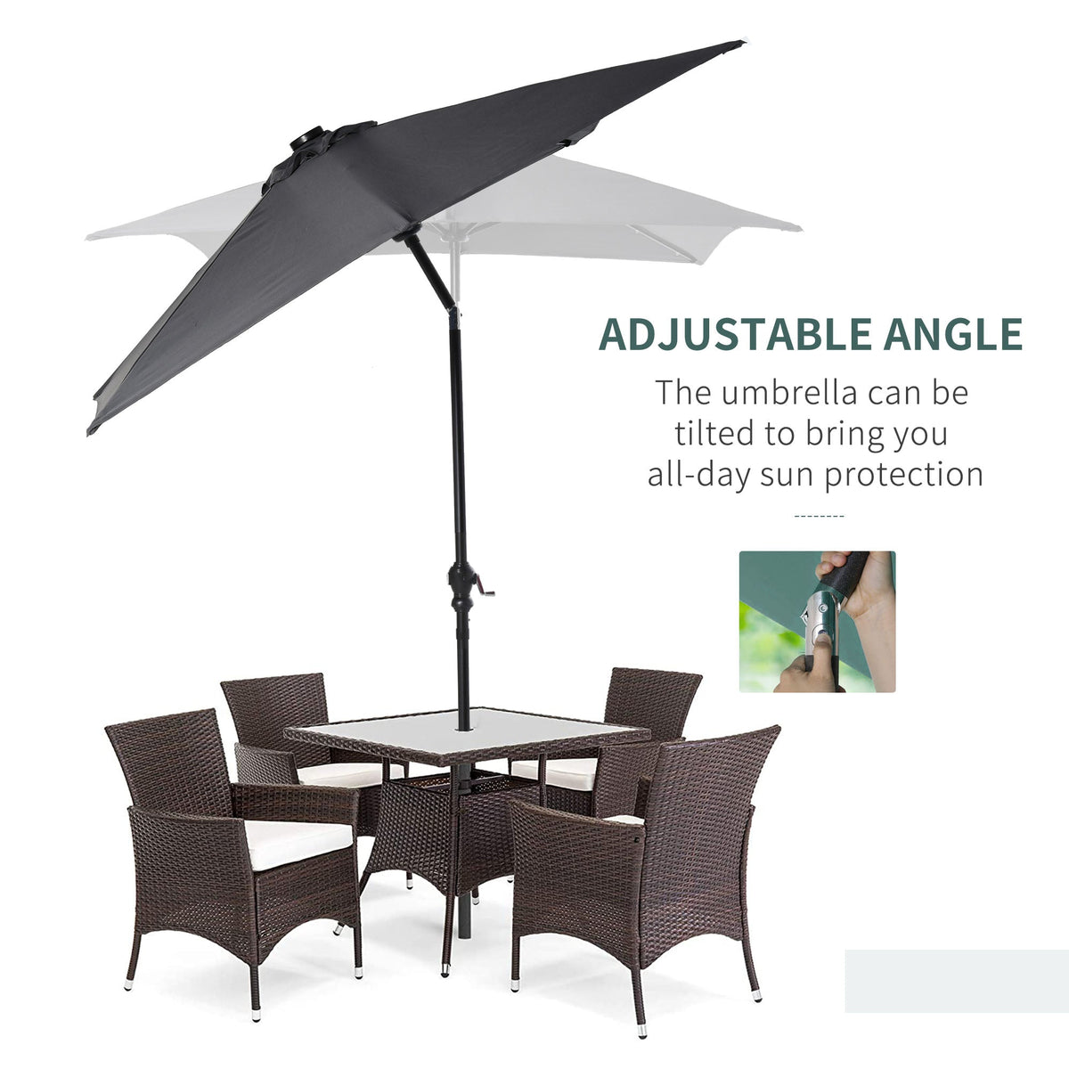 9' X 7' Solar Umbrella, LED Lighted Patio Umbrella For Table Or Base With Tilt & Crank, Outdoor Umbrella For Garden, Deck, Backyard, Pool, Beach, Dark Gray