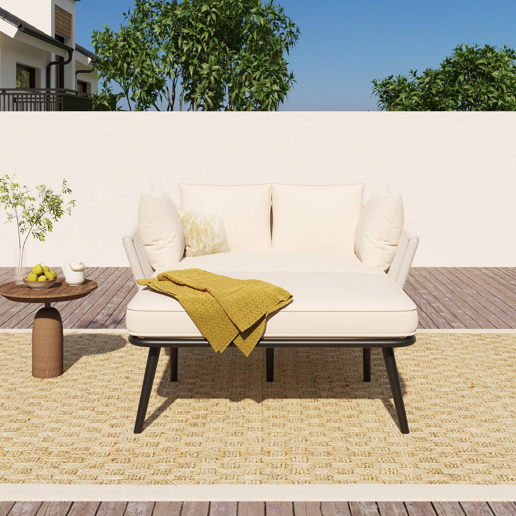 Garden Sofa With 2 Cushions And 2 Cushions,outdoor Sun Lounge, Garden Lounge, Balcony Furniture Set, Lounge Furniture, Terrace Furniture,cushions Are Removable And Washable, Beige