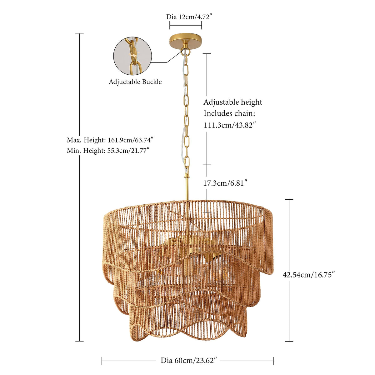 Chandelier With 7 Light E26 Base, Adjustable Height Wave Pendant Light