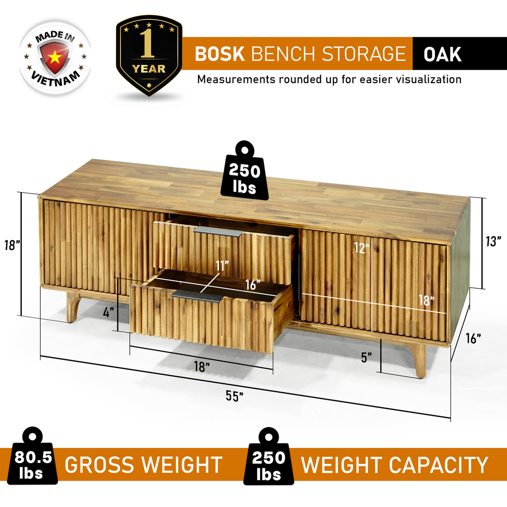 Bosk Solid Wood Storage Bench