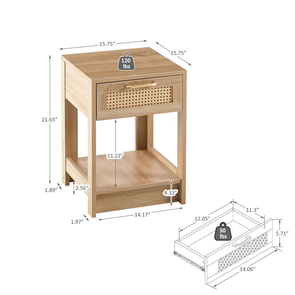 15.75" Rattan End Table With Drawer