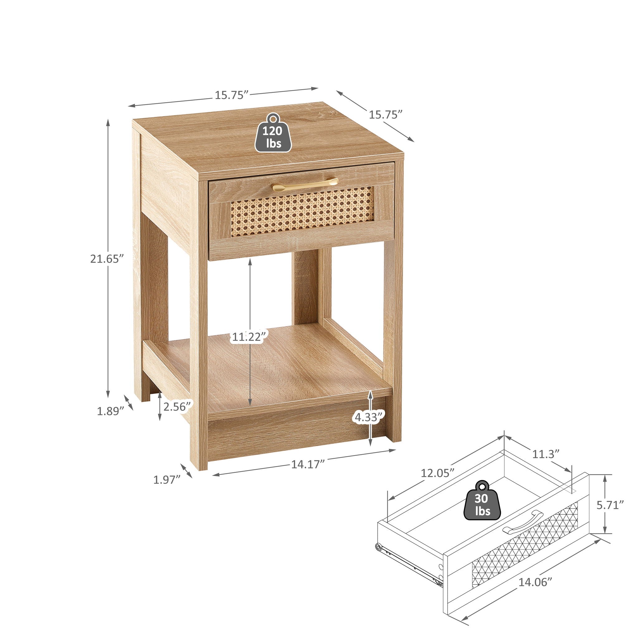 15.75" Rattan End Table With Drawer