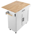 Kitchen Island Cart With Solid Wood Top, Mobile Carts With Storage Cabinet, Rolling Kitchen Table With Spice Rack, Towel Rack, Drop Leaf And Drawer, Portable Islands On Wheels, White