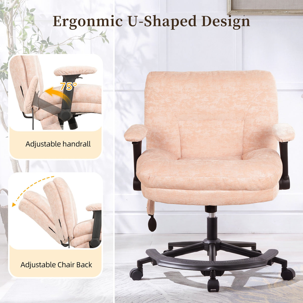 Pink Chenille Criss Cross Swivel Chair with Air Lumbar Support
