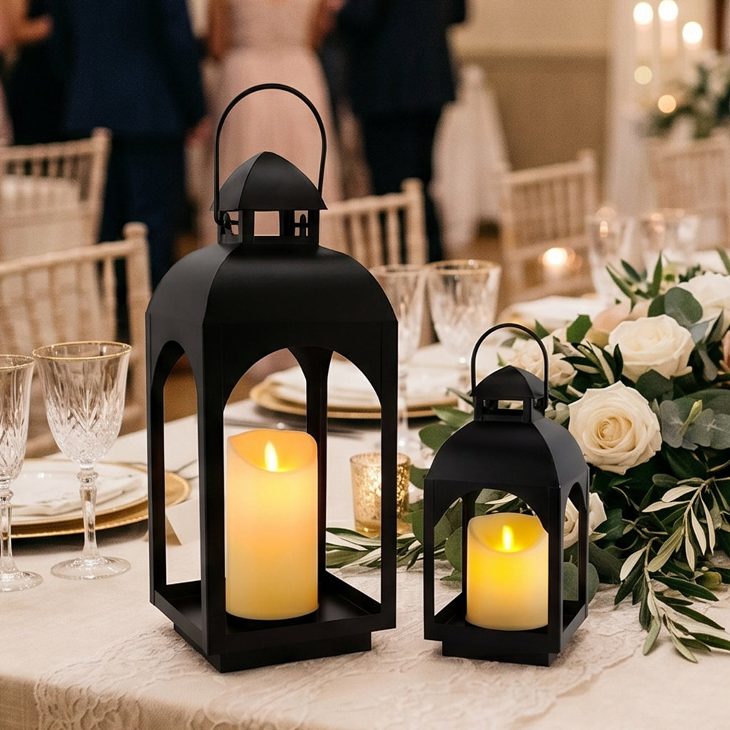 18" & 11.5" High Hanging Candle Lanterns with LED Pillar Candles