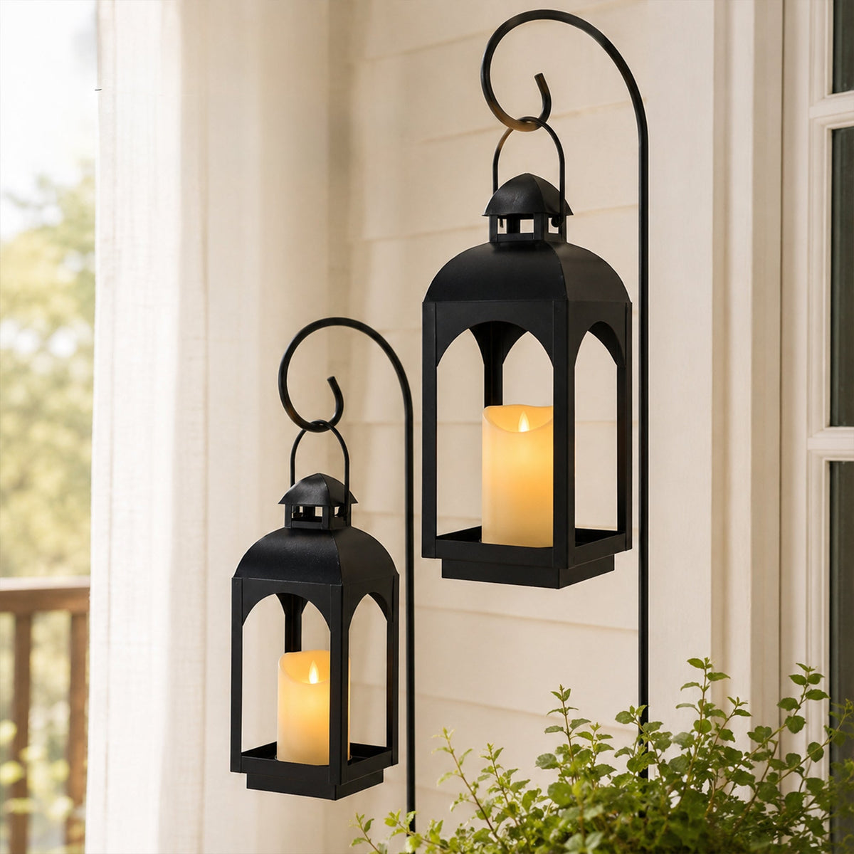 18" & 11.5" High Hanging Candle Lanterns with LED Pillar Candles