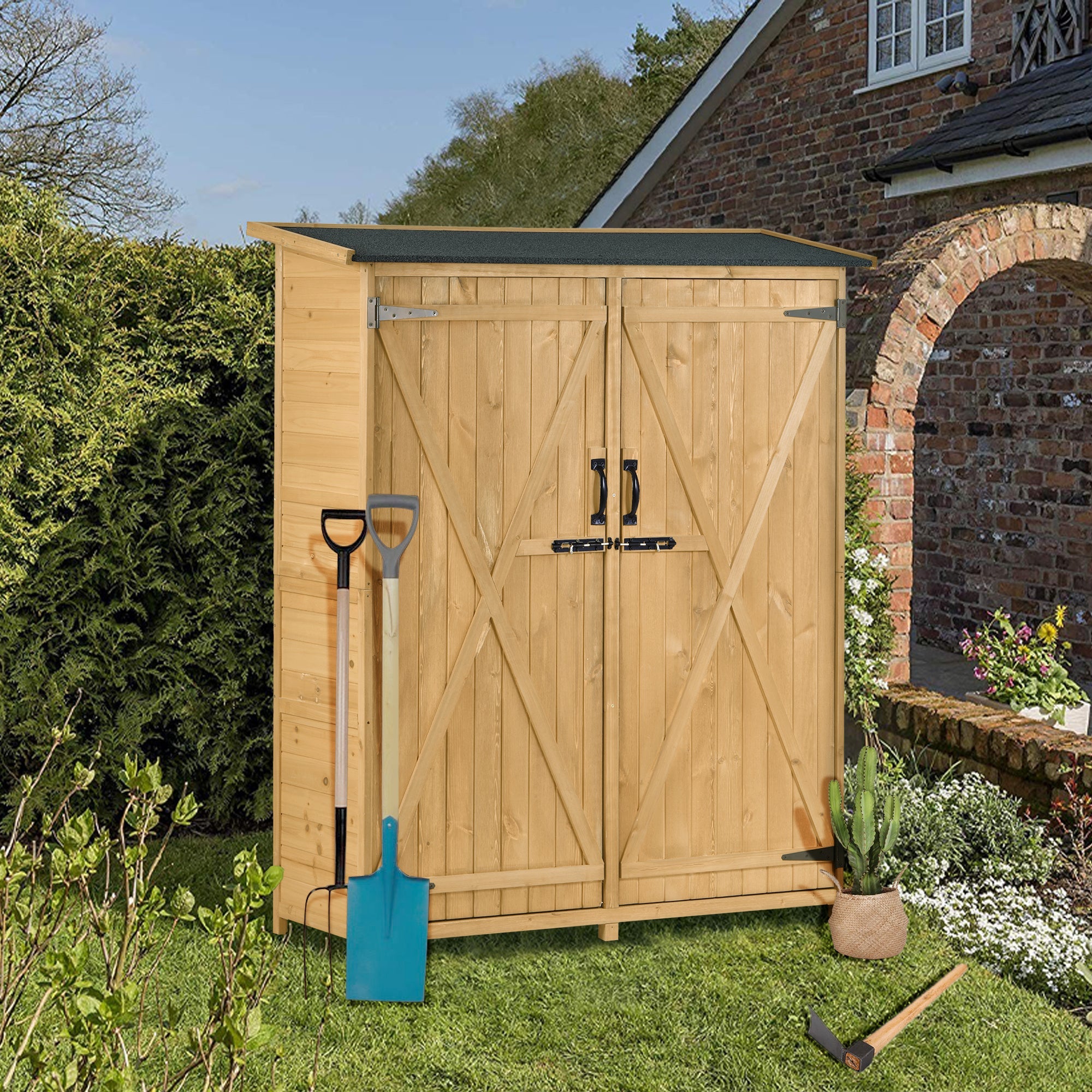 Outdoor 5.3ft Hx4.6ft L Wood Storage Shed Tool Organizer