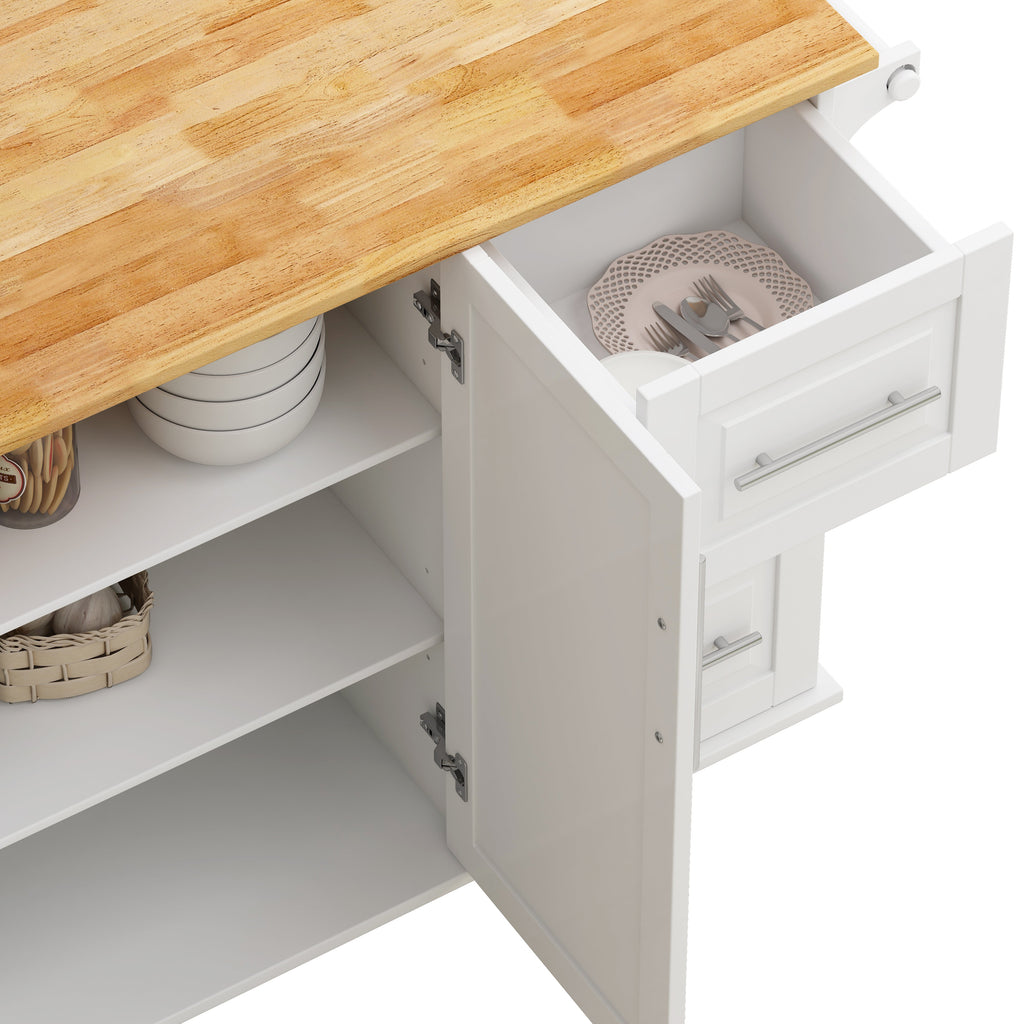 Kitchen Island Cart with 2 Door Cabinet and Three Drawers
