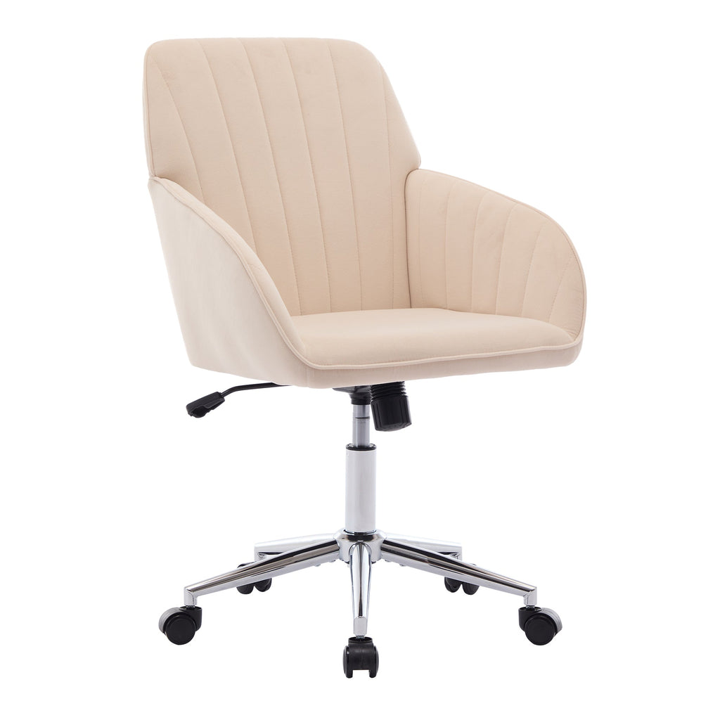 Khaki Velvet Office Chair Ergonomic Adjustable Swivel Desk