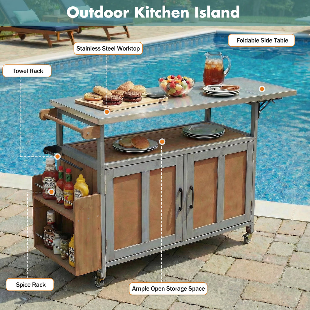 Foldable Outdoor Kitchen Island Cart