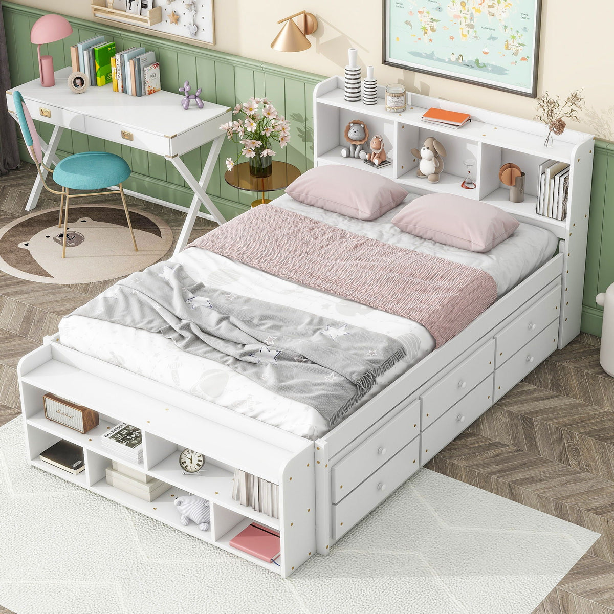 Bed With Bookcase Headboard, Under Bed Storage Drawers