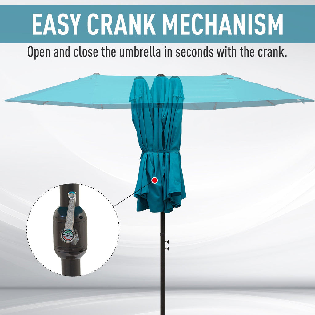 Patio Umbrella 15ft Double-Sided Outdoor Market Extra Large Umbrella With Crank Handle For Deck, Lawn, Backyard And Pool, Blue