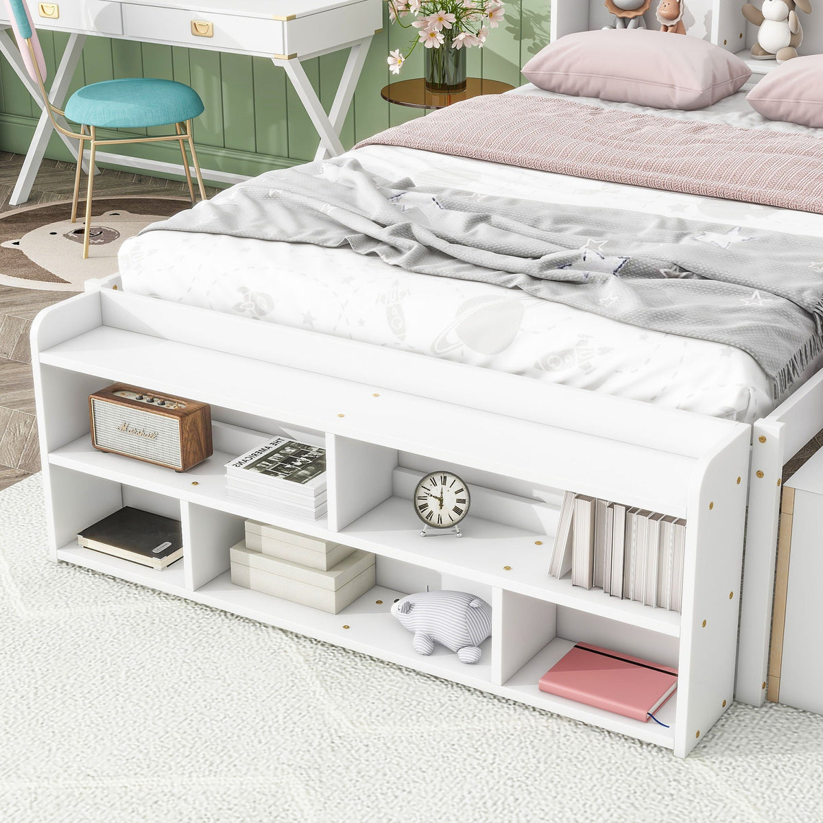 Bed With Bookcase Headboard, Under Bed Storage Drawers