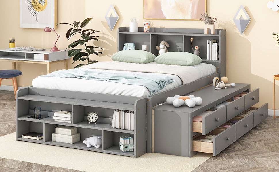 Bed With Bookcase Headboard, Under Bed Storage Drawers