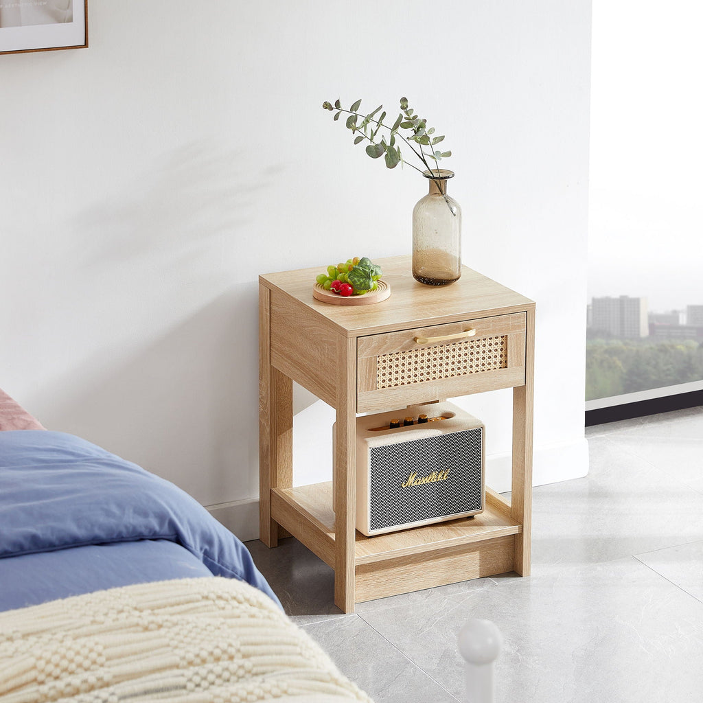 15.75" Rattan End Table With Drawer