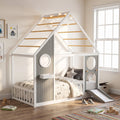 Twin House Bed with Slide, Ball Light Strip, Gray
