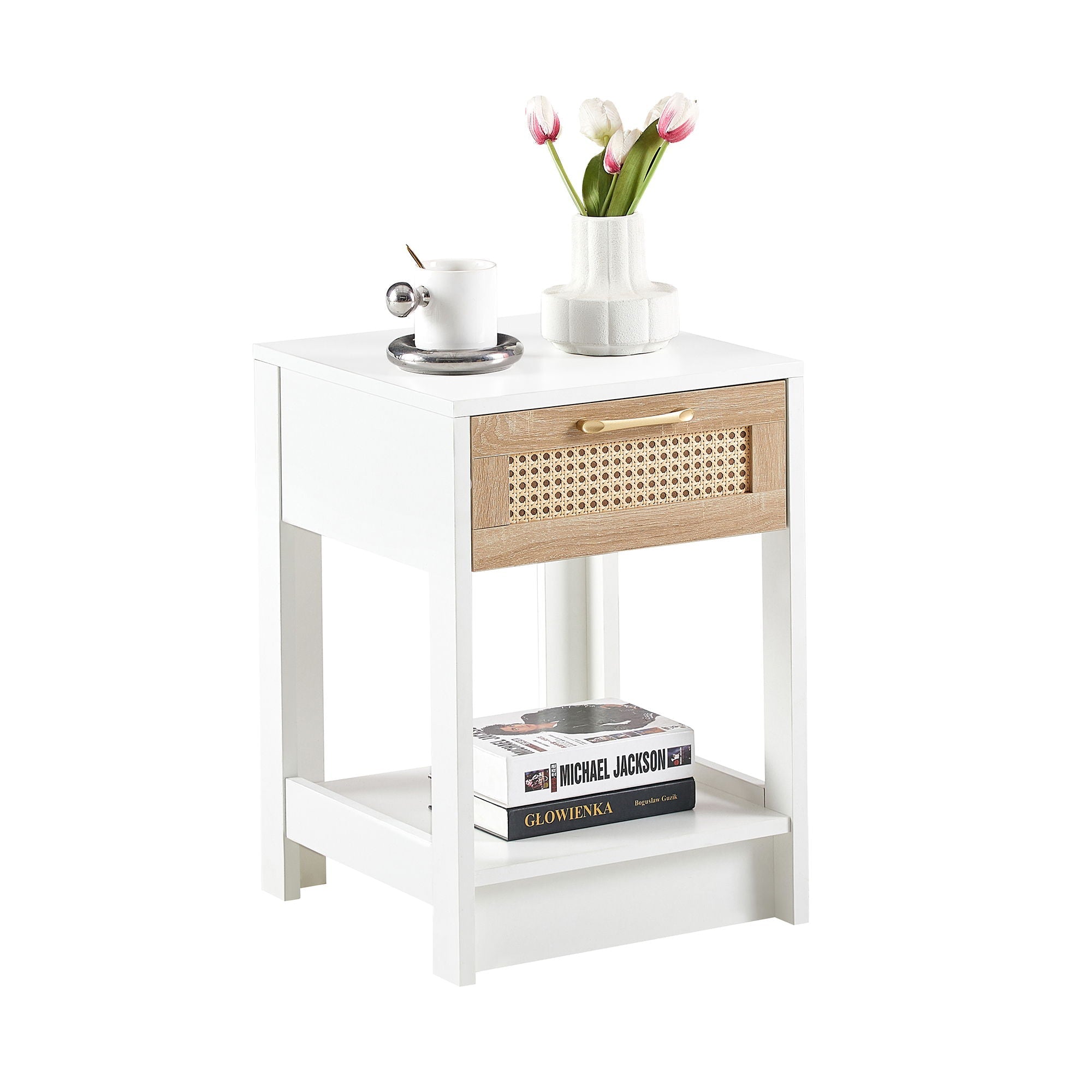 15.75" Rattan End Table With Drawer