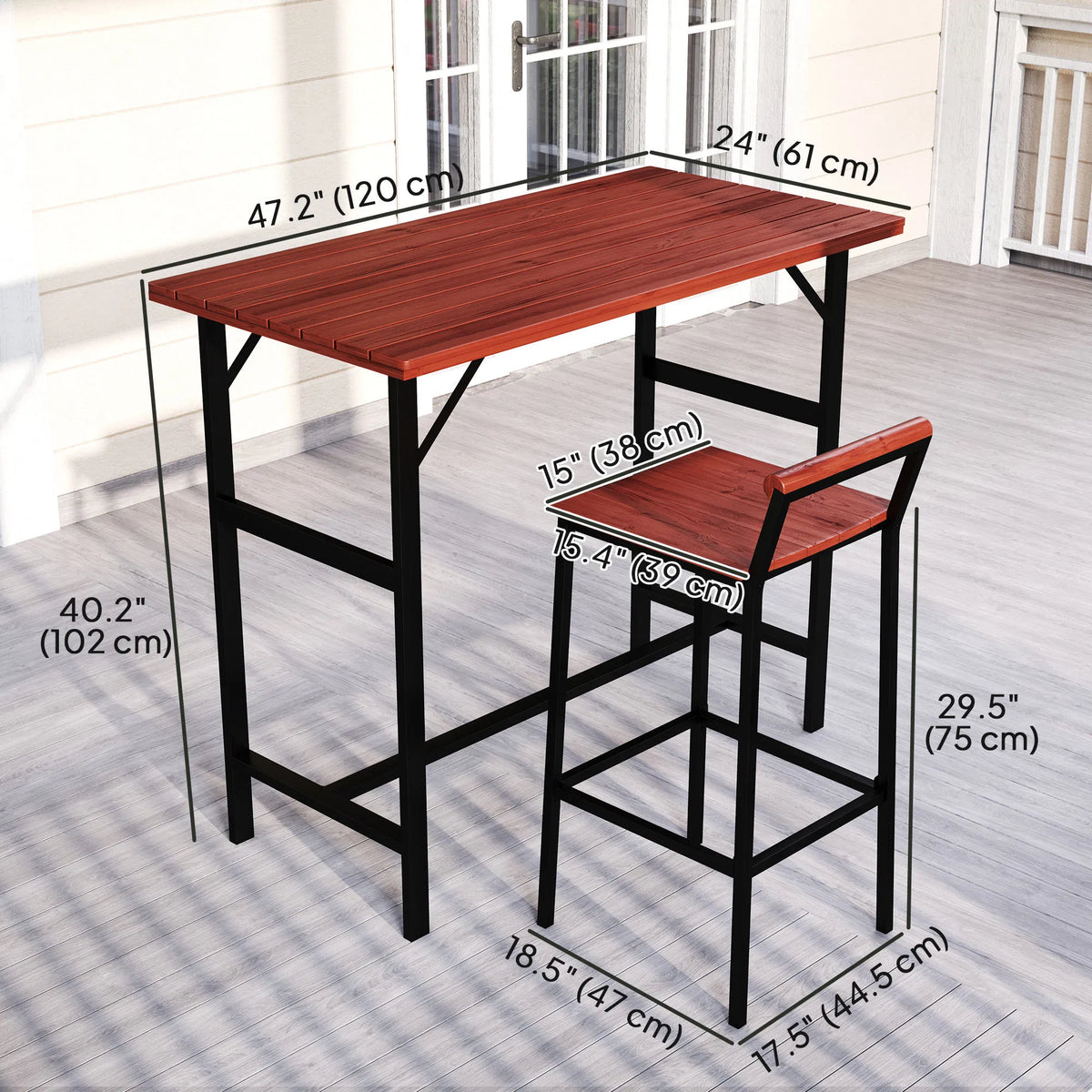 5 Piece Patio Bar Set with 47" Bar Height Table and 4 Bar Stools, for Backyard, Balcony, Porch, Pool, Lawn, Brown