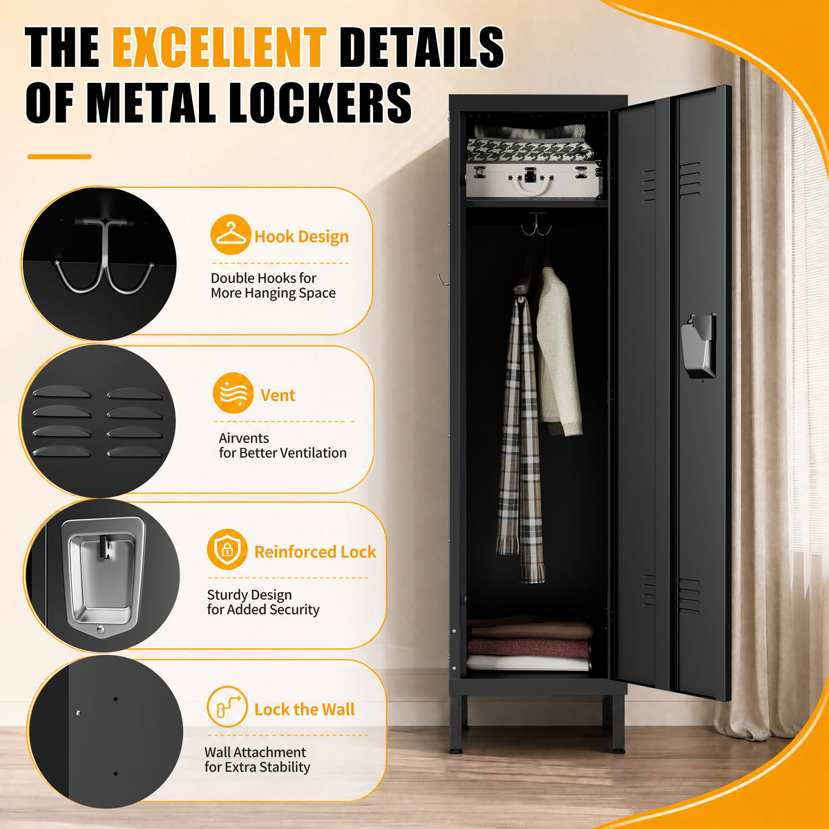 55" Tall Metal Wardrobe Cabinet