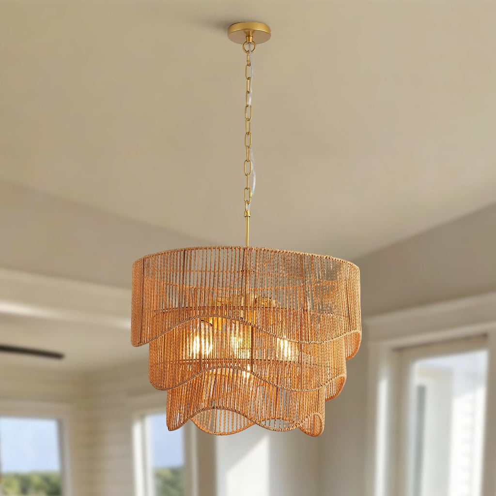 Chandelier With 7 Light E26 Base, Adjustable Height Wave Pendant Light