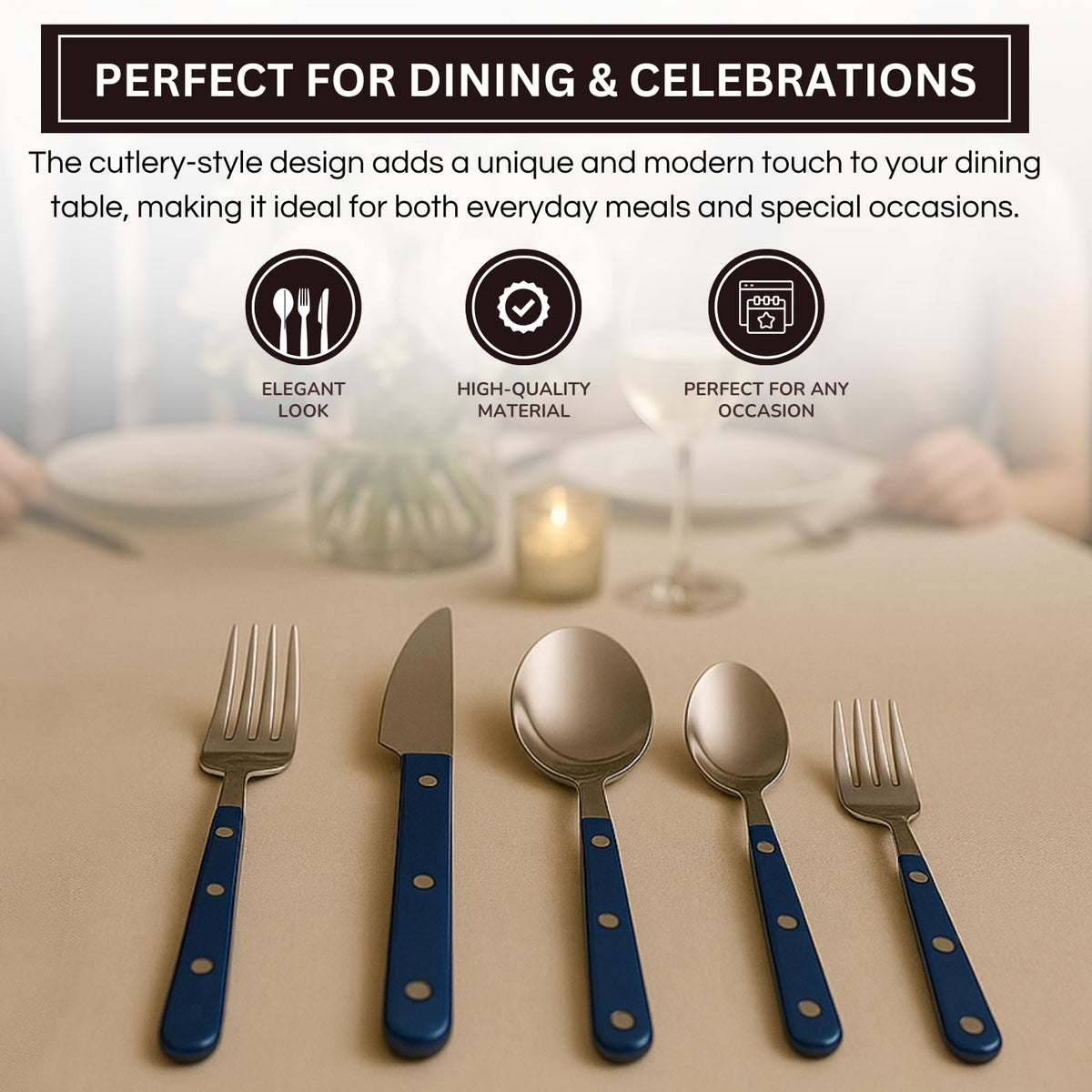 Khen Blue Cutlery Set of 20 –18/8 Stainless Steel Flatware