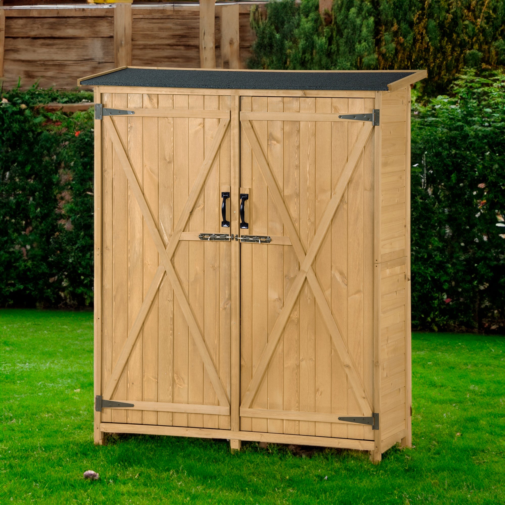 Outdoor 5.3ft Hx4.6ft L Wood Storage Shed Tool Organizer