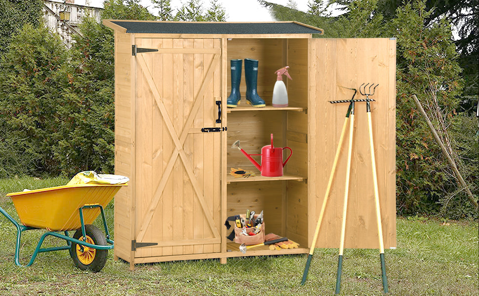 Outdoor 5.3ft Hx4.6ft L Wood Storage Shed Tool Organizer