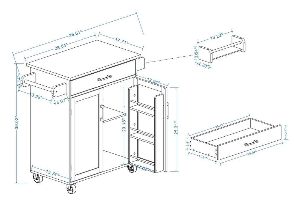 Kitchen Island Rolling Trolley Cart with 1 Drawer
