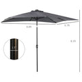 9' X 7' Solar Umbrella, LED Lighted Patio Umbrella For Table Or Base With Tilt & Crank, Outdoor Umbrella For Garden, Deck, Backyard, Pool, Beach, Dark Gray